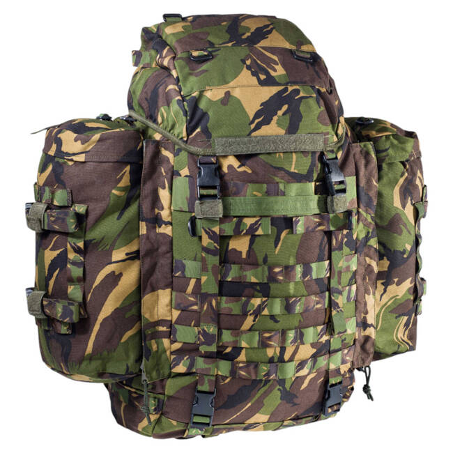 BACKPACK WITH SIDE POCKETS - 80 L - DUTCH ARMY MILITARY SURPLUS - WOODLAND CAMO - NEW MODEL - LIKE NEW