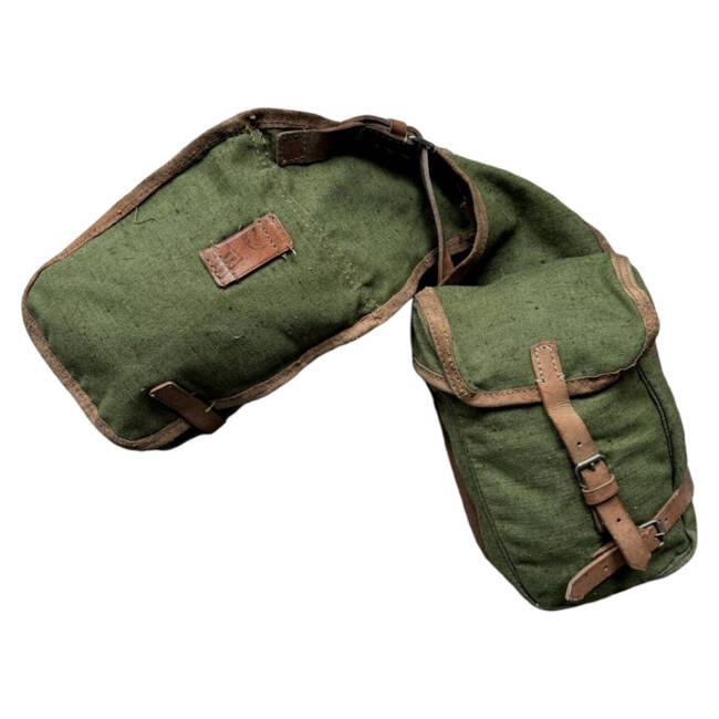 BIKE BAG - CANVAS AND LEATHER - ROMANIAN MILITARY SURPLUS - OLIVE - IN GOOD CONDITION