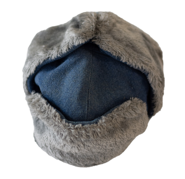 CLOTH CAP WITH FUR - BLUE - MILITARY SURPLUS ROMANIAN ARMY - LIKE NEW