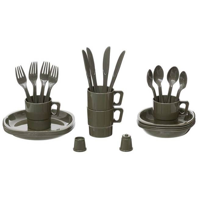 Camping Plastic Mess Kit, 26-parts, OD green