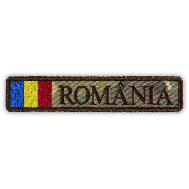 EMBROIDERED EMBLEM - ROMANIA FLAG - COMBAT BACKGROUND - LAND FORCES - 12.5 x 2.5 cm