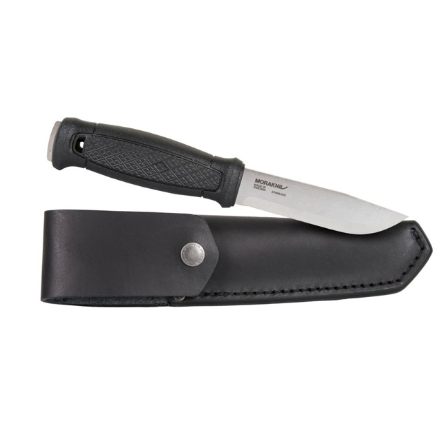 FIXED BLADE KNIFE - GARBERG - STAINLESS STEEL - WITH LEATHER SHEATH - MORAKNIV® - BLACK