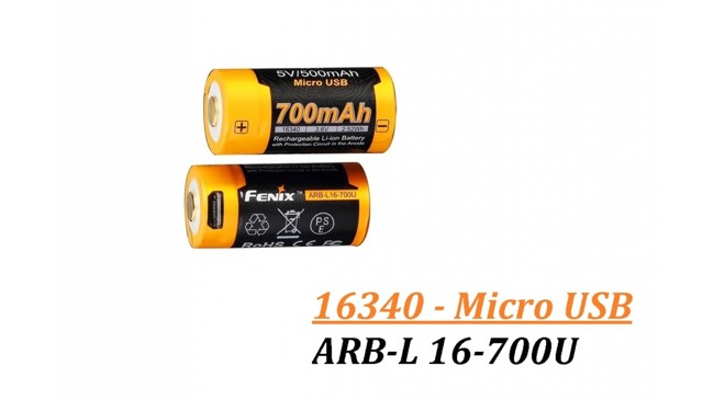 Fenix 16340 - 700mAh - Micro-USB Rechargeable Battery - ARB-L 16-700U