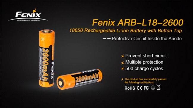 Fenix 18650 - 2600mAh - Rechargeable Battery - ARB-L 18-2600