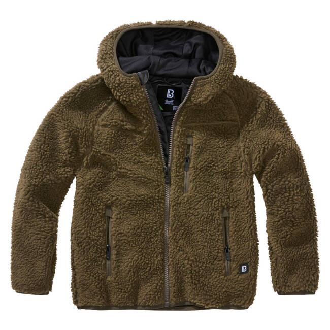 Kids hooded Teddyfleece jacket - olive - Brandit