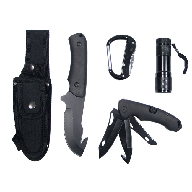 Knife Set with LED and nylon sheath, black