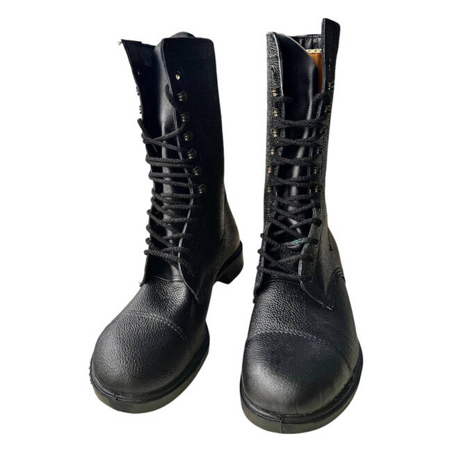 LEATHER BOOTS WITH RUBBER SOLE - DANISH ARMY MILITARY SURPLUS - BLACK - LIKE NEW