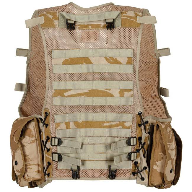 LOAD CARRYING TACTICAL VEST WITH 9 POUCHES - DPM DESERT - BRITISH MILITARY SURPLUS - LIKE NEW