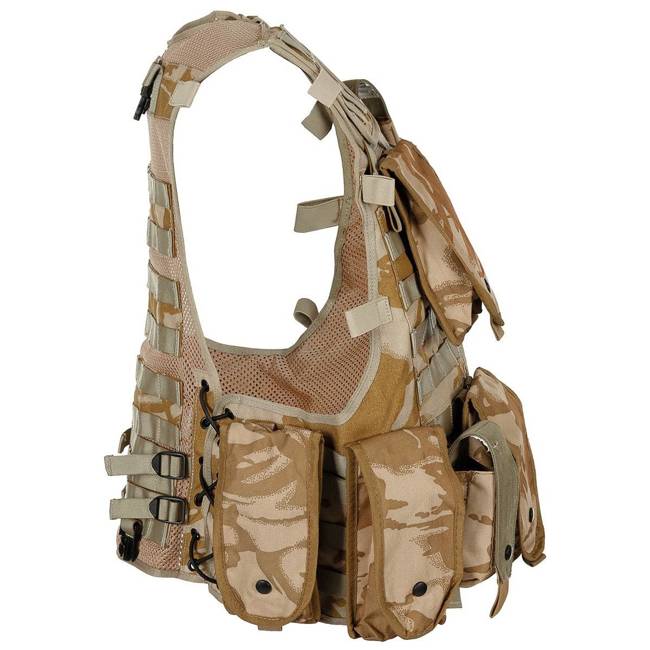 LOAD CARRYING TACTICAL VEST WITH 9 POUCHES - DPM DESERT - BRITISH MILITARY SURPLUS - LIKE NEW