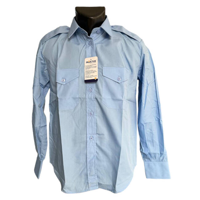 OFFICER'S SHIRT WITH POCKETS AND EPAULETTES - LIGHT BLUE - WITHOUT WAIST BAND - MILITARY SURPLUS ROMANIAN ARMY - NEW