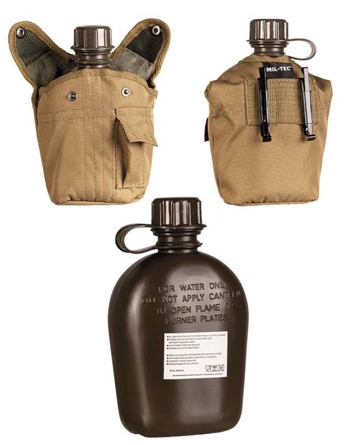 PLASTIC CANTEEN WITH COVER - US STYLE - 1 L - COYOTE