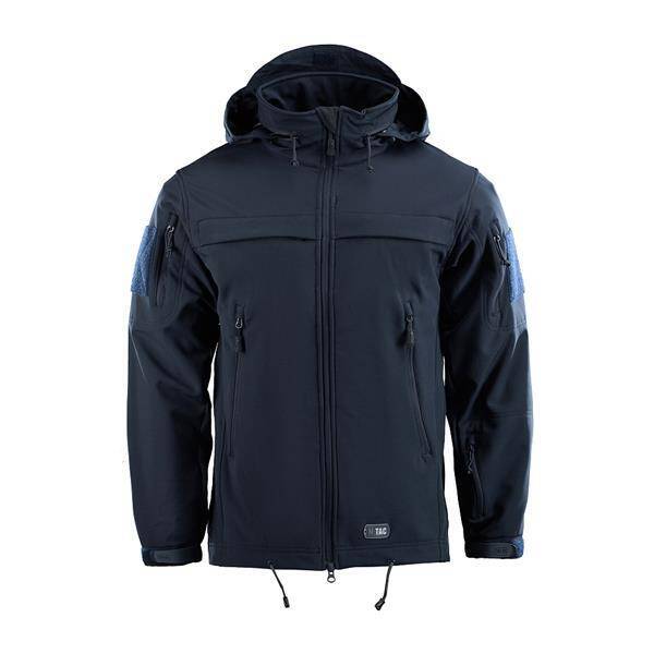 POLICE SOFTSHELL JACKET, DARK NAVY BLUE - M-TAC - WITH EMBLEMS - PRISON POLICE ANP