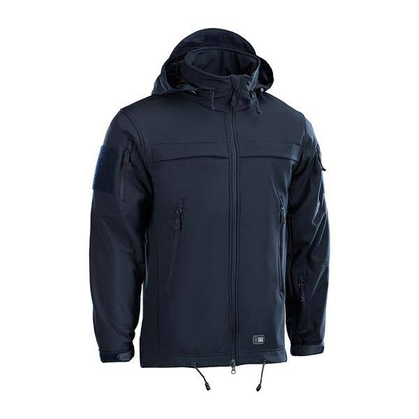 POLICE SOFTSHELL JACKET, DARK NAVY BLUE - M-TAC - WITH EMBLEMS - PRISON POLICE ANP