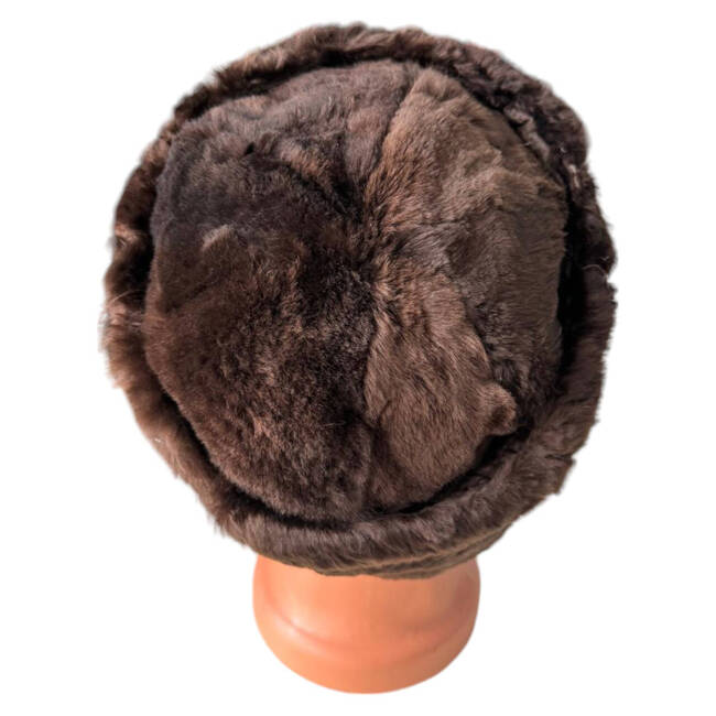 ROUND FUR CAP - LADIES - MILITARY SURPLUS ROMANIAN ARMY - BROWN - WORN, WITH DEFECT