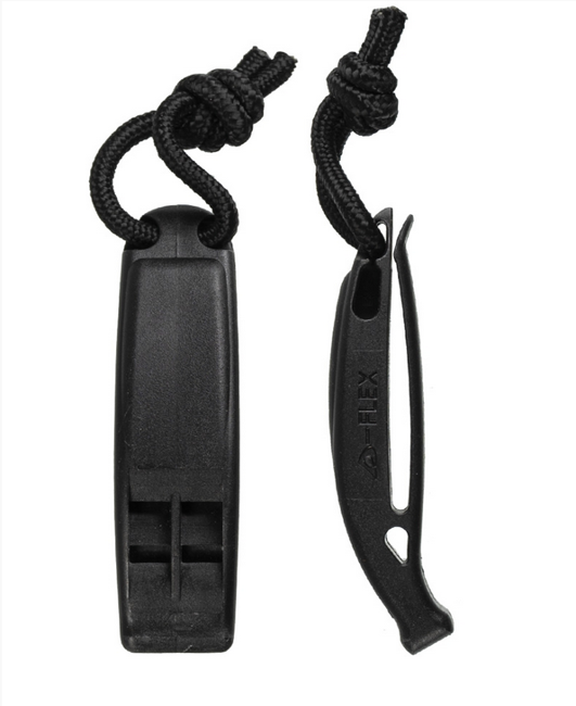 SET OF 2 SOFT TACTICAL SIGNALING WHISTLES - BLACK - MIL-TEC