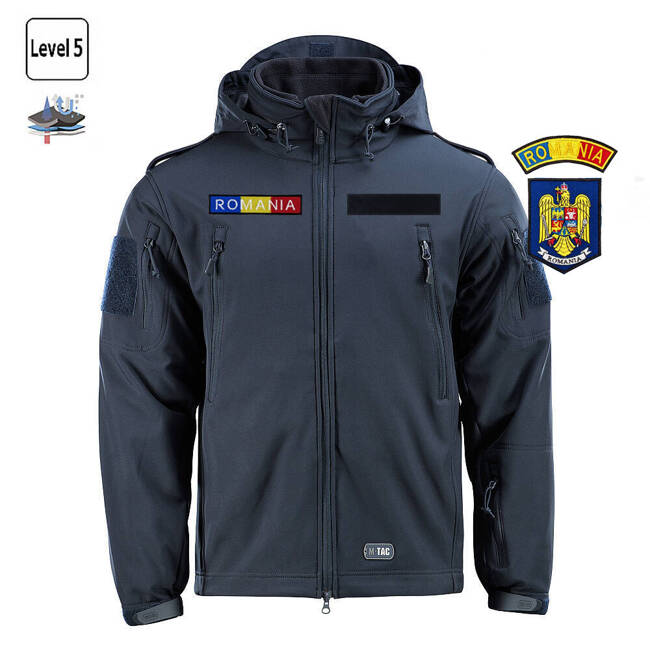 SOFT SHELL WINTER JACKET WITH LINING - M-TAC - NAVY BLUE - WITH BADGES - PRISON POLICE ANP