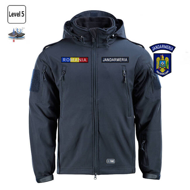 SOFTSHELL WINTER JACKET WITH LINING - M-TAC - NAVY BLUE - WITH BADGES - IJJ JANDARMERIA