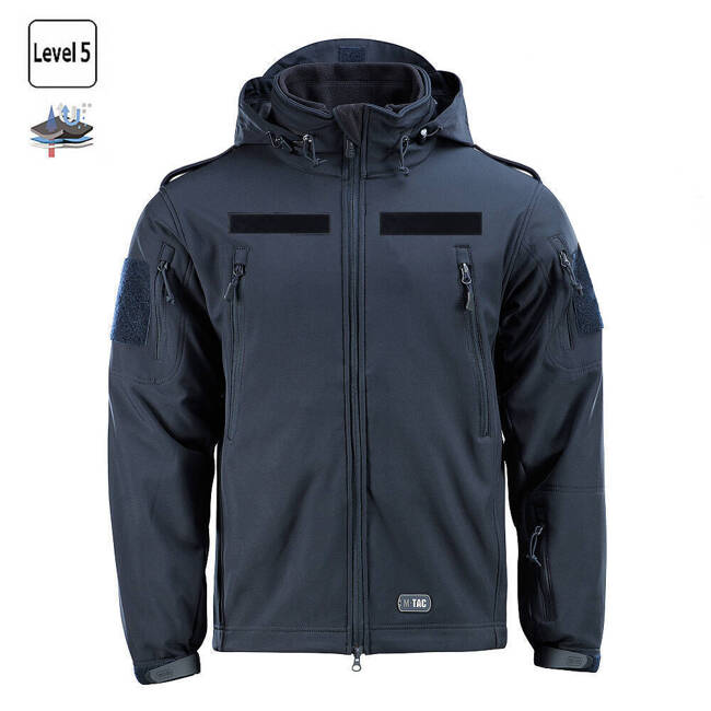 SOFTSHELL WINTER JACKET WITH LINING - M-TAC - NAVY BLUE - WITH VELCRO PANELS AND EPAULETS