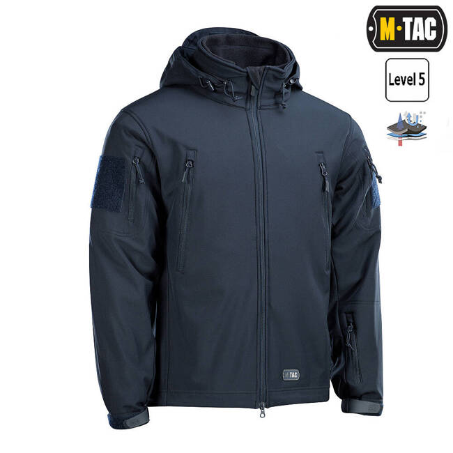 SOFTSHELL WINTER JACKET WITH LINING - M-TAC - NAVY BLUE - WITH VELCRO PANELS AND EPAULETS