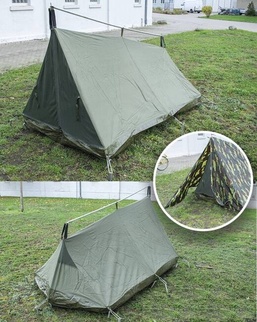 TENT 2 PERSONS - M-56 - WITH 2 LAYERS - BELGIAN CAMOUFLAGE - MILITARY SURPLUS BELGIAN ARMY - USED