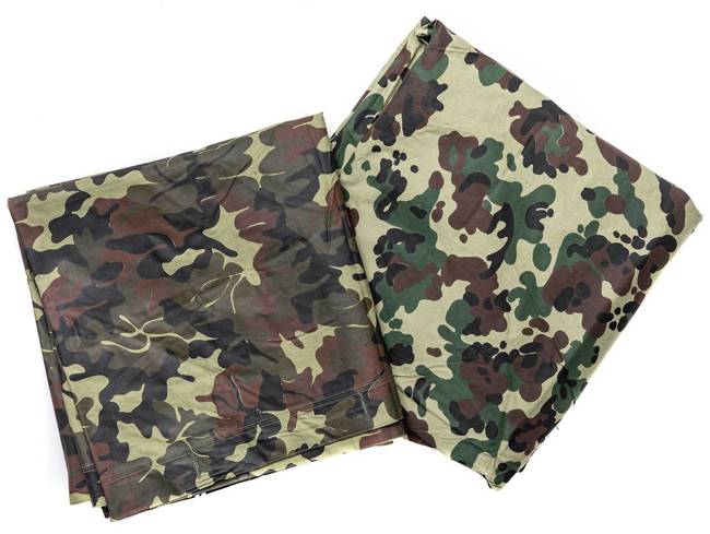 TENT TARPAULIN PLASH-PALATKA RAIN CAPE/SHELTER HALF - 180 x 180 CM - WOODLAND MOZAIC CAMO - ROMANIAN ARMY MILITARY SURPLUS - LIKE NEW