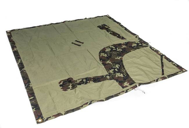 TENT TARPAULIN PLASH-PALATKA RAIN CAPE/SHELTER HALF - 180 x 180 CM - WOODLAND MOZAIC CAMO - ROMANIAN ARMY MILITARY SURPLUS - LIKE NEW