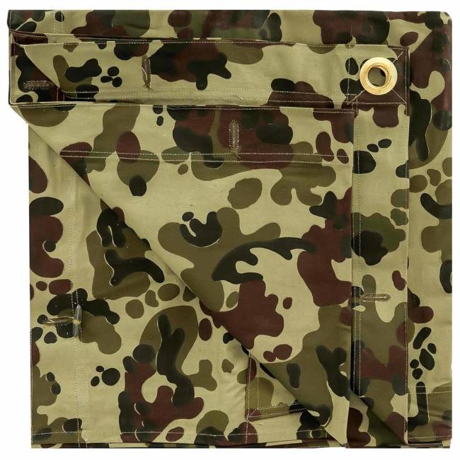 TENT TARPAULIN PLASH-PALATKA RAIN CAPE/SHELTER HALF - 180 x 180 CM - WOODLAND MOZAIC CAMO - ROMANIAN ARMY MILITARY SURPLUS - LIKE NEW