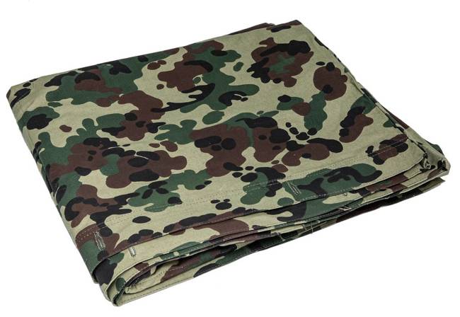 TENT TARPAULIN PLASH-PALATKA RAIN CAPE/SHELTER HALF - 180 x 180 CM - WOODLAND MOZAIC CAMO - ROMANIAN ARMY MILITARY SURPLUS - LIKE NEW