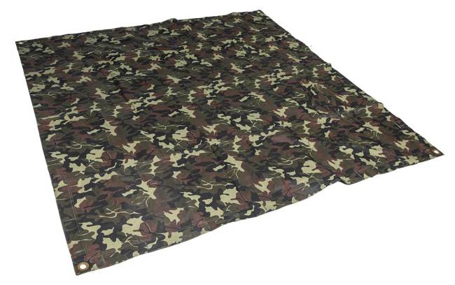 TENT TARPAULIN PLASH-PALATKA RAIN CAPE/SHELTER HALF - 180 x 180 CM - WOODLAND MOZAIC CAMO - ROMANIAN ARMY MILITARY SURPLUS - LIKE NEW