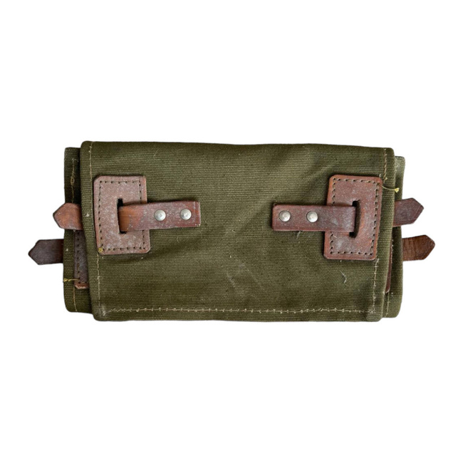 TEXTILE AND LEATHER COVER - OLIVE GREEN - MILITARY SURPLUS ROMANIAN ARMY - IN GOOD CONDITION