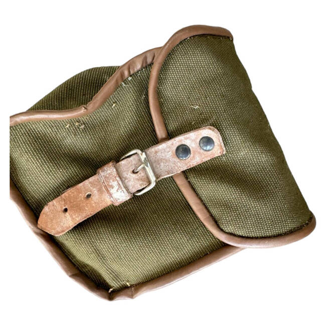 TEXTILE/LEATHER UTILITY POCKET - GREEN OD - MILITARY SURPLUS ROMANIAN ARMY - USED 