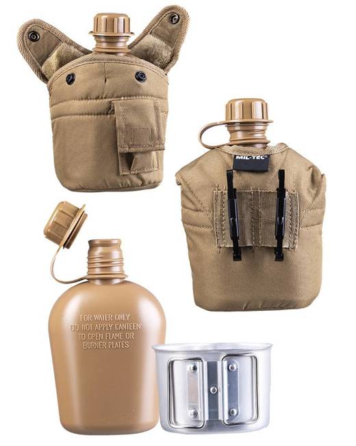 US PLASTIC CANTEEN - WITH CUP AND COVER - 900 ML - COYOTE