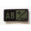 Ecuson grupa sangvină AB+ pozitiv brodat pe khaki cu fir negru, cu aplicare tip Velcro (cu scai) - 5x2,5 cm