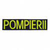 Emblema spate - POMPIERII - brodata pe suport albastru inchis (navy) cu contur bleumarin si text vernil fluorescent - aplicare termica - 24x7 cm