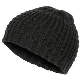 KNITTED HAT BEANIE - ROUGH COTTON - BLACK