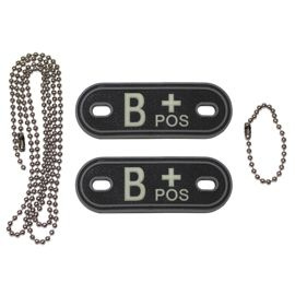 Blood Group Marker, chains, dog tags, phosphorescent, "B POS", 3D