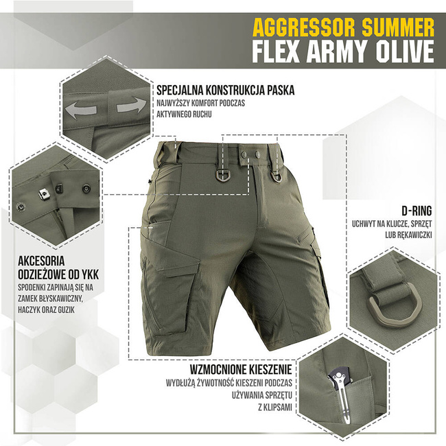 SHORT PANTS AGGRESSOR SUMMER FLEX - ARMY OLIVE - M-TAC