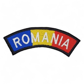 ECUSON DRAPEL ROMANIA - ARCADA - CONTUR NEGRU, cu aplicare Velcro (cu scai)