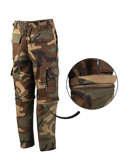 BDU PANTS FOR KIDS - US ARMY STYLE - 2 IN 1 LONG AND SHORT PANTS WITH ZIPPER - Mil-Tec® - WOODLAND