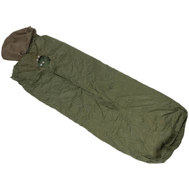 Mummy sleeping bag with front zipper and bivy cover - 200 x 85 cm - Hungarian Army Military Surplus - OD Green