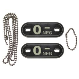 Blood Group Marker, chains, dog tags, phosphorescent, "O NEG", 3D
