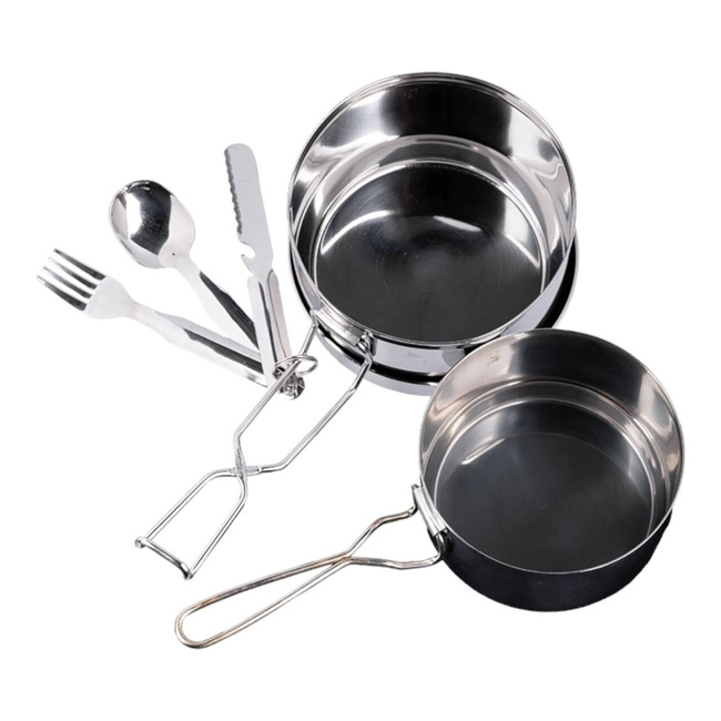 3-PIECES STAINLESS STEEL MESS KIT WITH UTENSILS - MILITARY SURPLUS FROM CZECH ARMY - LIKE NEW