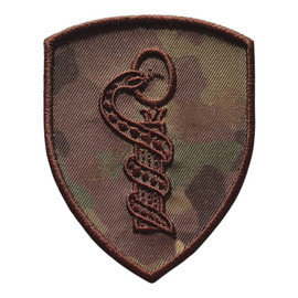 EMBLEMA SEMN DE ARMA MANECA SCUT - MEDICAL - BRODATA PE SUPORT CAMUFLAJ COMBAT FORTE TERESTRE CU FIR MARO