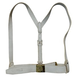 BELT WITH WHITE DIAGONAL AND GOLD BUCKLE - MILITARY SURPLUS ROMANIAN ARMY - IN GOOD CONDITION