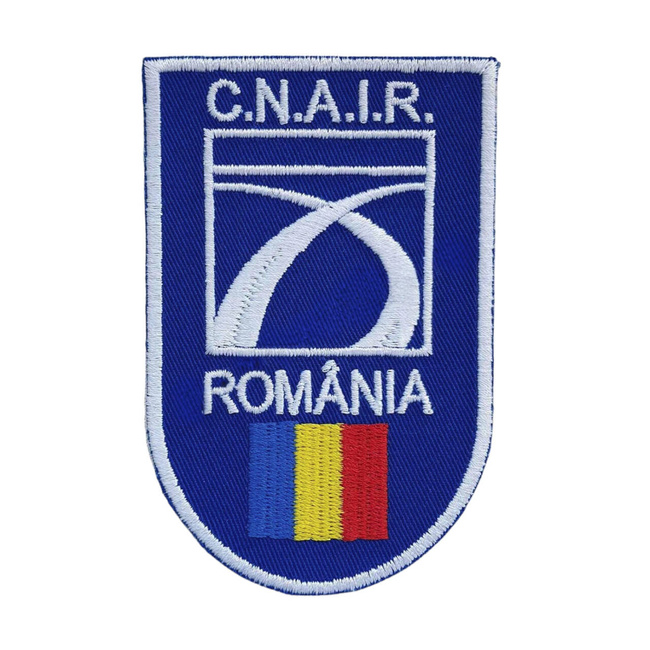 Emblema C.N.A.I.R. brodata pe suport albastru royal, cu aplicare Velcro (cu scai)- 10x6,5 cm